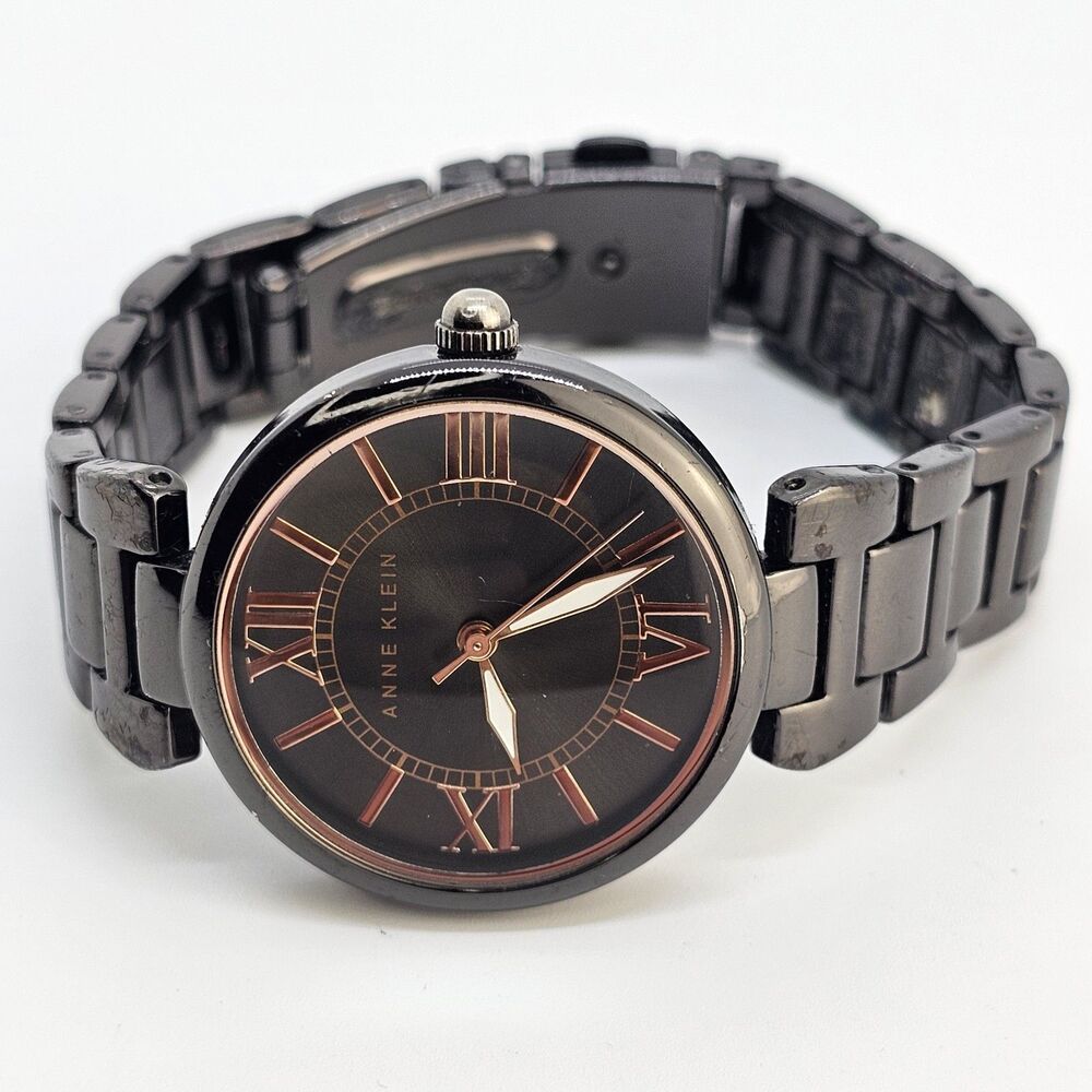 Anne Klein Women's Watch 32MM Black Dial Black Bracelet 6.5" New Battery